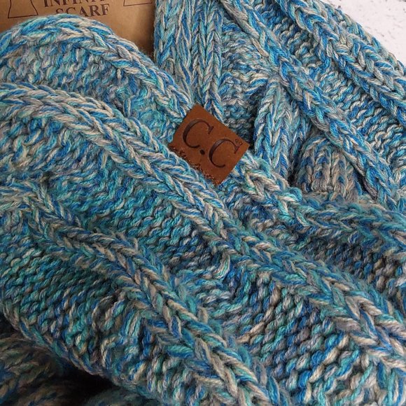 'C.C BEANIE 'INFINITY' SCARF MARBLED TEAL FULL WRAP - Picture 6 of 15